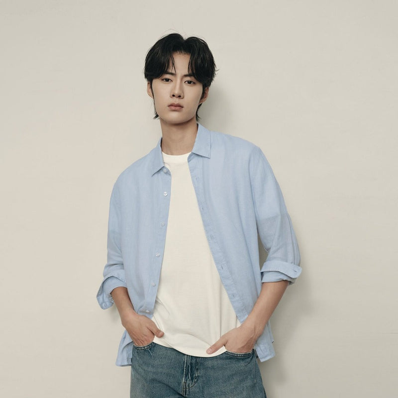Men’S Linen Poplin Long Sleeve Shirt | Korea Collection S - Shop Giordano