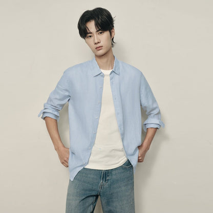 Men’S Linen Poplin Long Sleeve Shirt | Korea Collection - Giordano