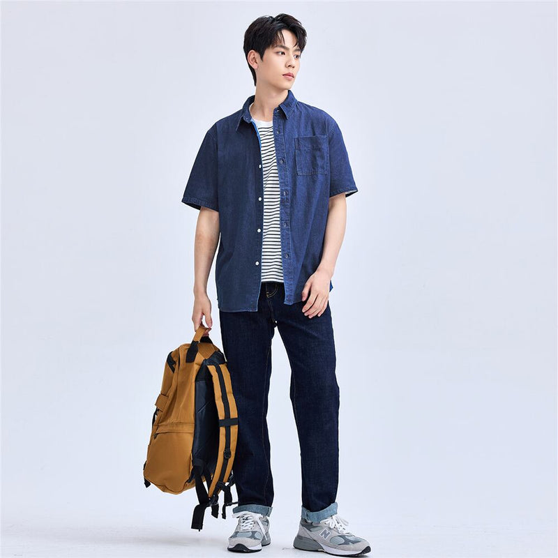 Men's Loose Fit Short Sleeve Button - Front Denim Shirt | Online Exclusive S - Shop Giordano