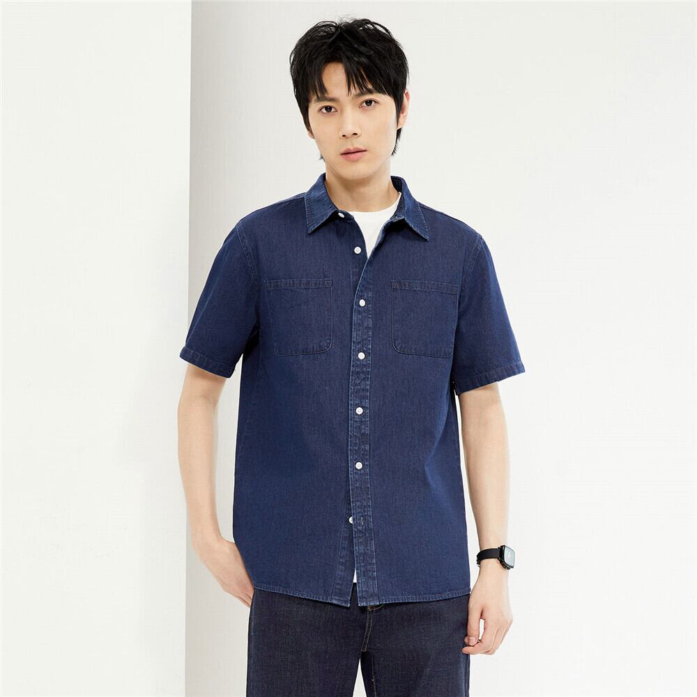 Men's Loose Fit Short Sleeve Button - Front Denim Shirt | Online Exclusive S - Shop Giordano