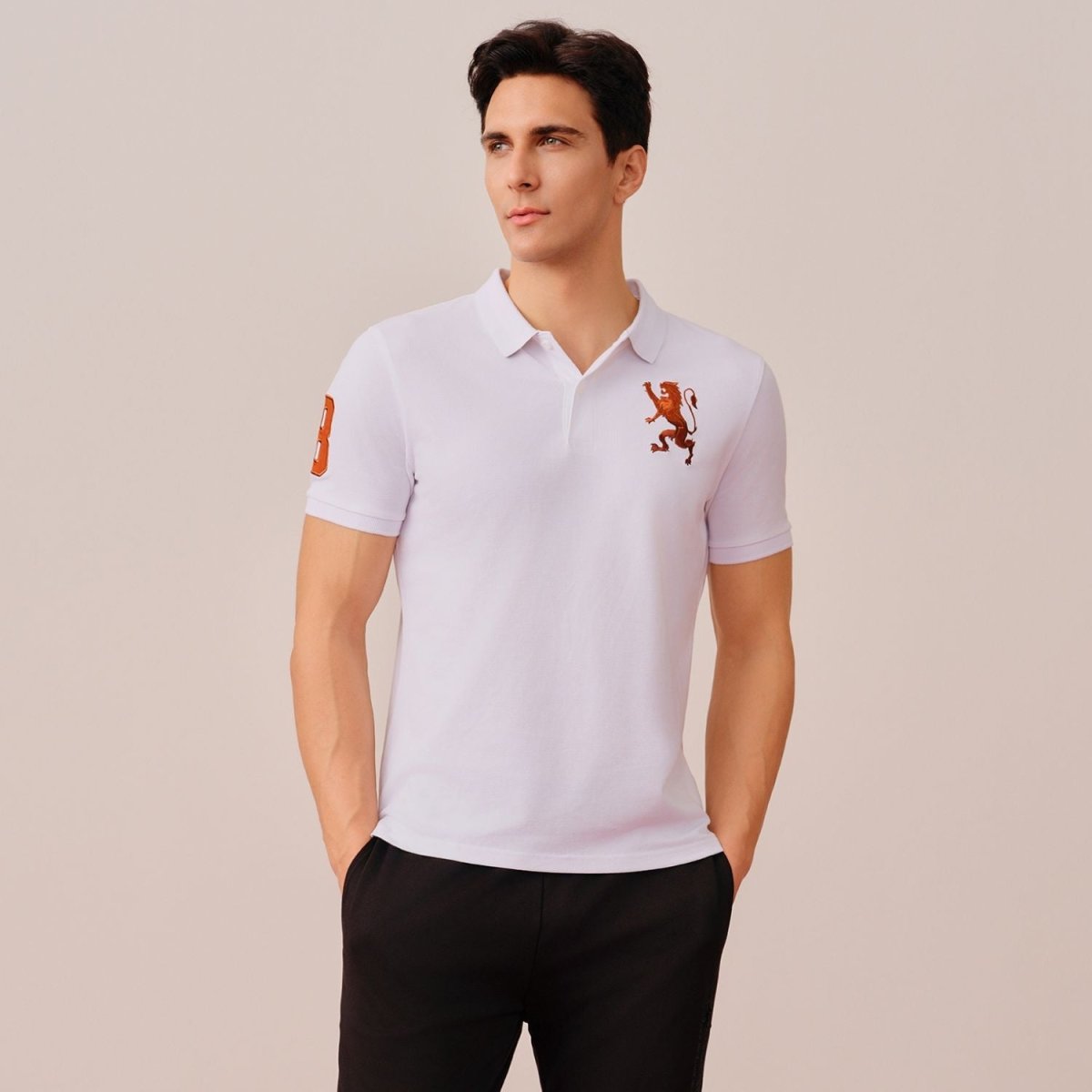 Men's Lycra Pique Embroidery Polo (3D Lion) White Giordano UAE