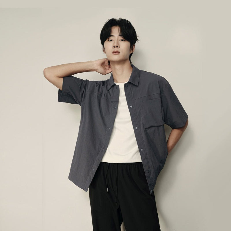 Men’S Nylon Stretch Short Sleeve Shirt – Lightweight & Water - Resistant | Korea Collection S - Shop Giordano