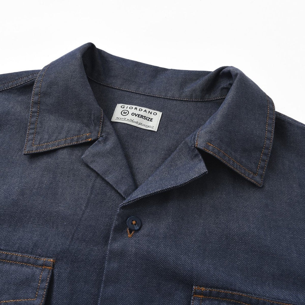 Men's Oversize Twill Shirt: Denim Look, Heavy Wash S - Shop Giordano