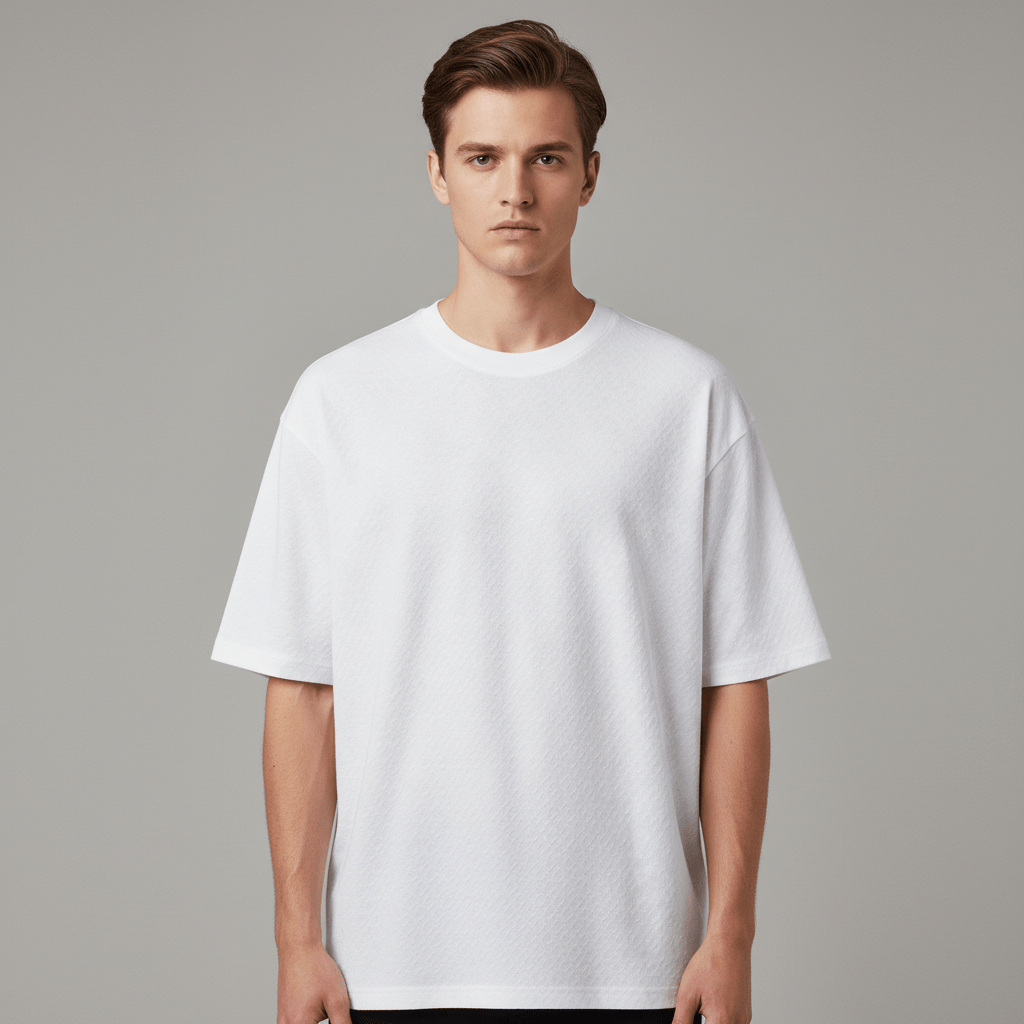 Men's Oversized Jacquard Texture Crew Neck Sorona Tee S - Shop Giordano