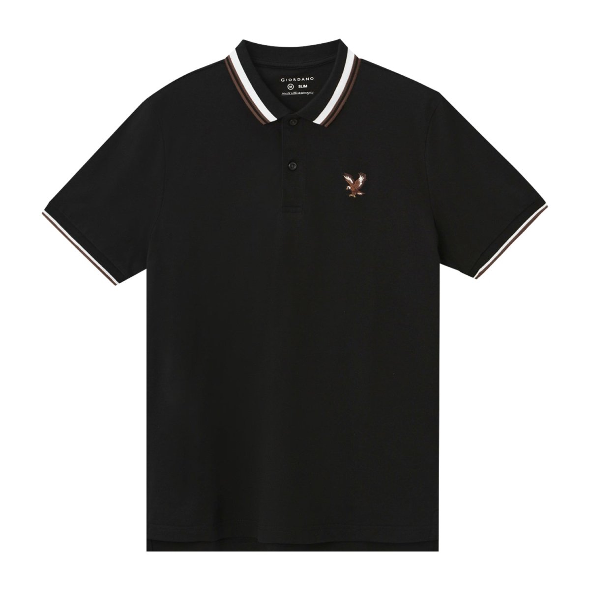 Men's Pique Flat Knit Collar Short Sleeve Eagle Embroidery Solid Color Polo - Giordano