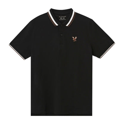 Men's Pique Flat Knit Collar Short Sleeve Eagle Embroidery Solid Color Polo - Giordano