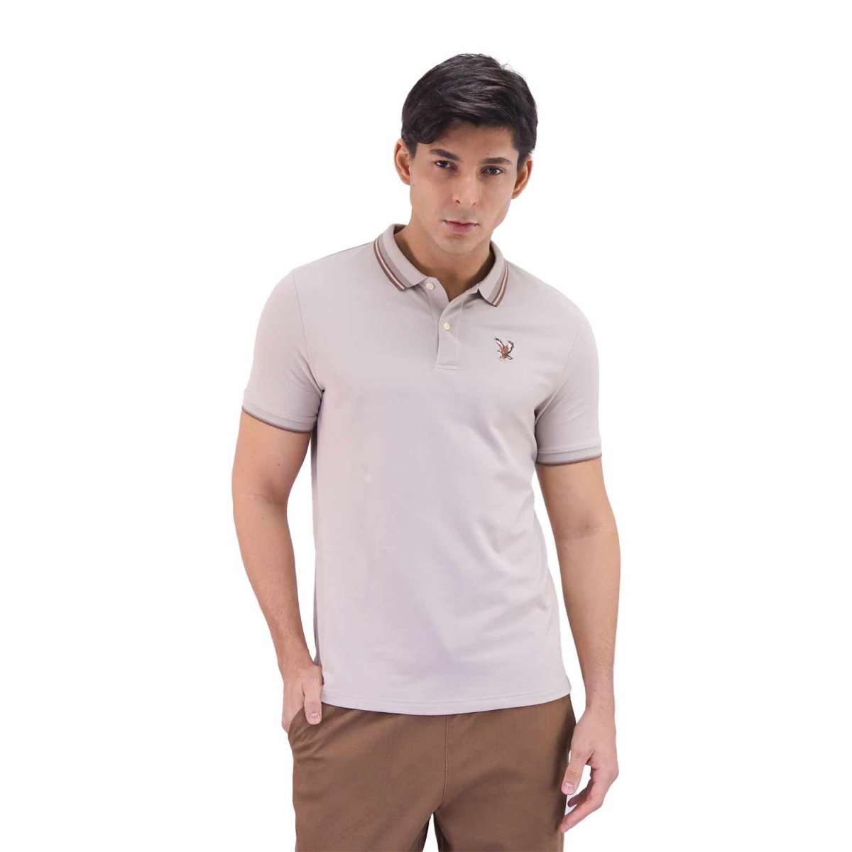 Giordano Men's Pique Flat Knit Collar Short Sleeve Eagle Embroidery Solid Color Polo - Premium Polo