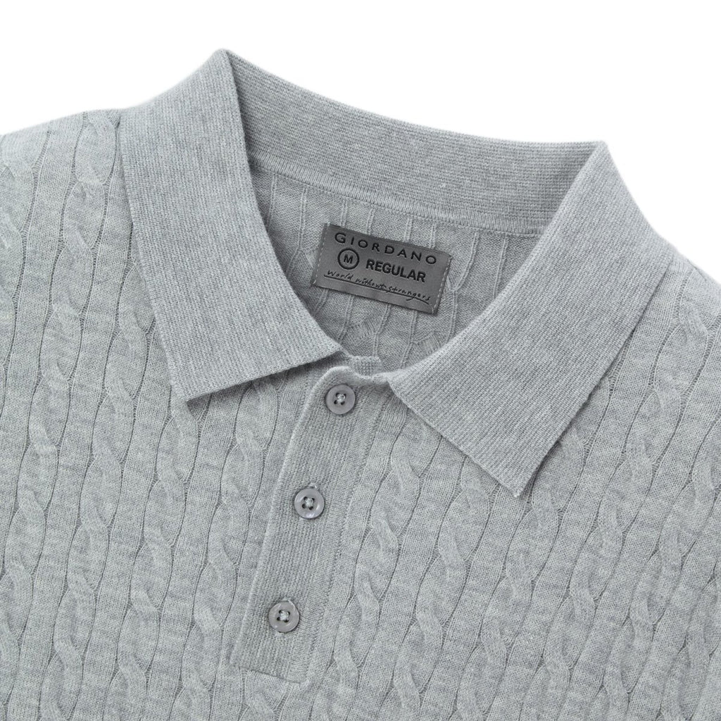 Men’S Regular Fit Cable Knit Polo Sweater S - Shop Giordano