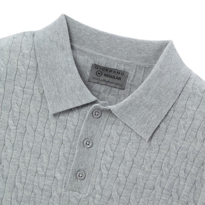 Men’S Regular Fit Cable Knit Polo Sweater - Giordano