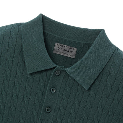 Men’S Regular Fit Cable Knit Polo Sweater - Giordano