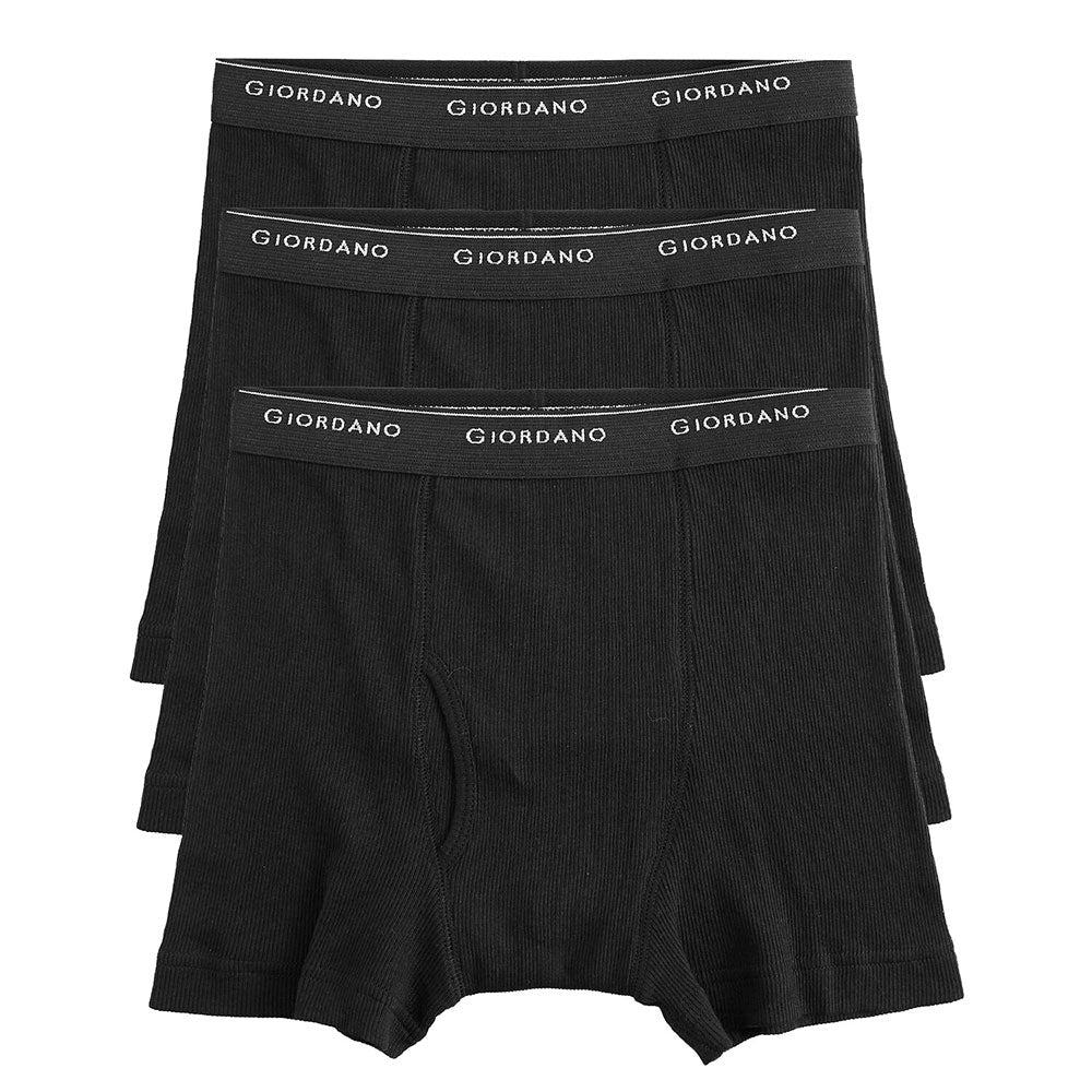Giordano Men's Regular Fit Cotton Rib Trunks 3 - Pack Essentials - first_variant_option_2 Premium Briefs for Giordano