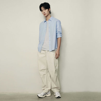 Men’S Regular Fit Linen - Cotton Poplin Long Sleeve Shirt | Korea Collection - Giordano