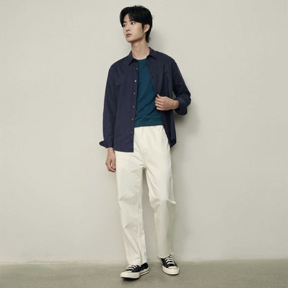 Men’S Regular Fit Linen - Cotton Poplin Long Sleeve Shirt | Korea Collection - Giordano