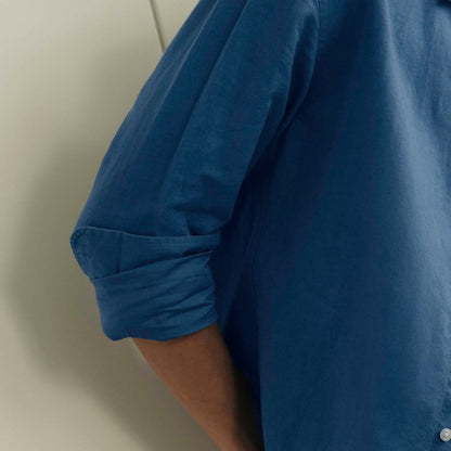 Men’S Regular Fit Linen - Cotton Poplin Long Sleeve Shirt | Korea Collection - Giordano