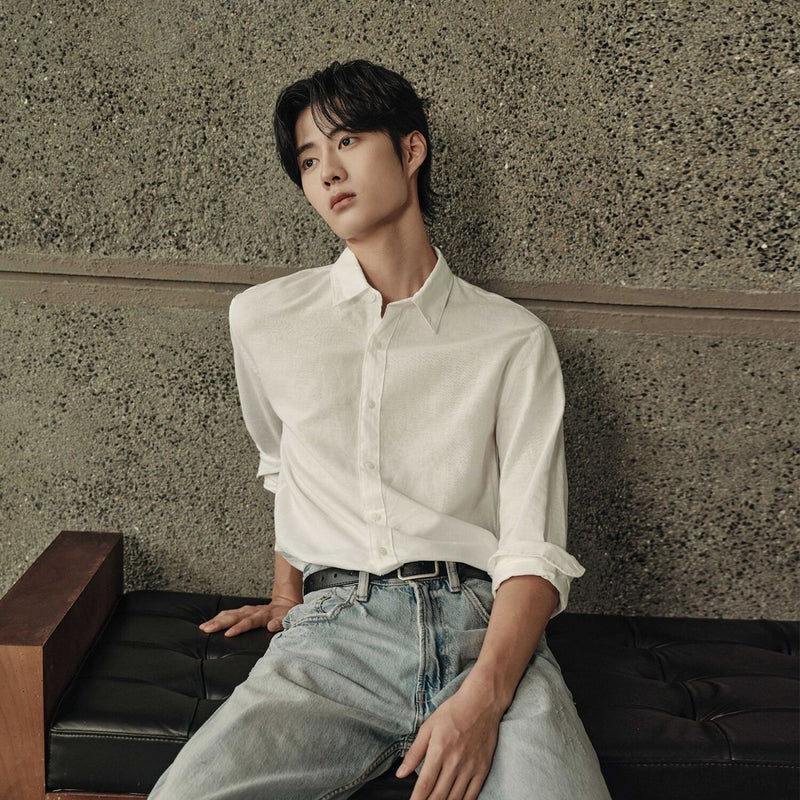 Men’S Regular Fit Linen - Cotton Poplin Long Sleeve Shirt | Korea Collection S - Shop Giordano