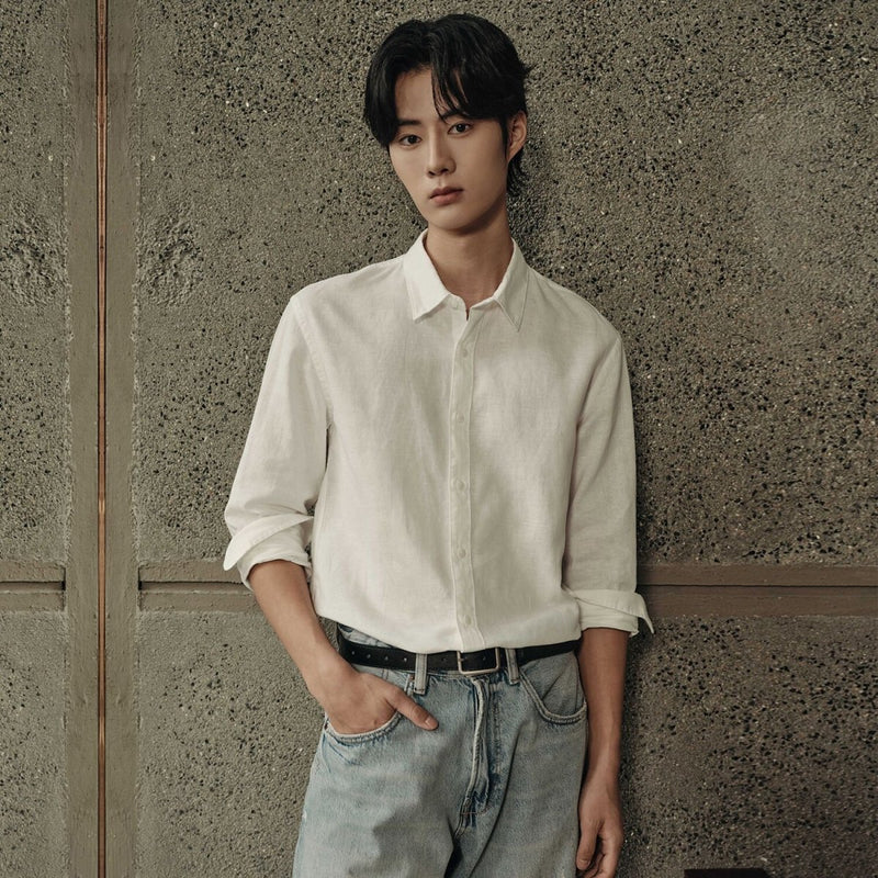 Men’S Regular Fit Linen - Cotton Poplin Long Sleeve Shirt | Korea Collection S - Shop Giordano