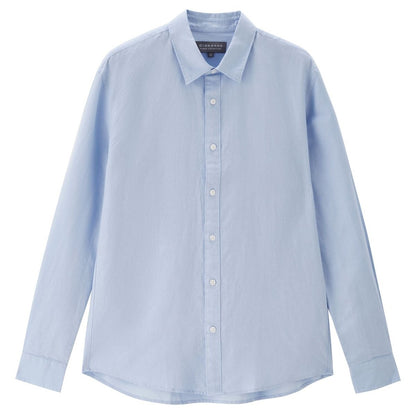 Men’S Regular Fit Linen - Cotton Poplin Long Sleeve Shirt | Korea Collection - Giordano