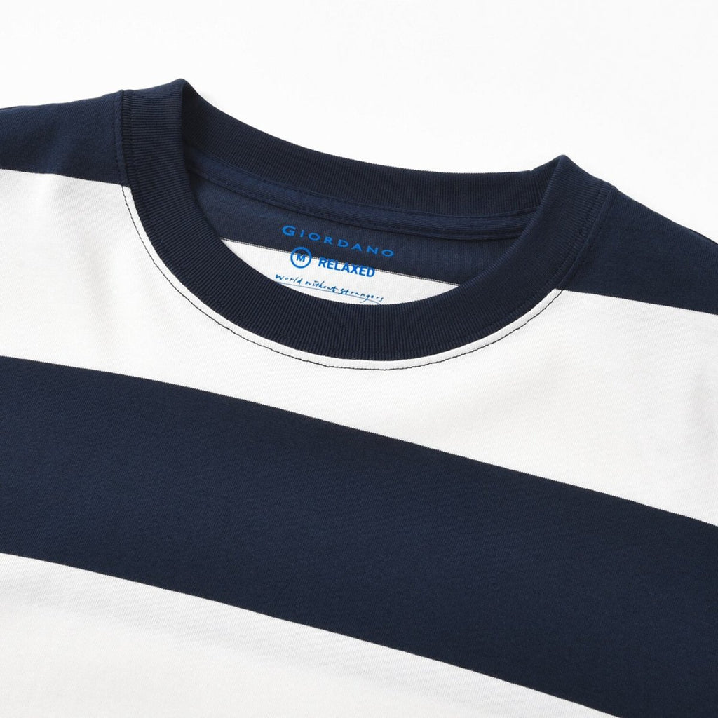 Giordano Men's Relaxed Fit Cotton Jersey Crew Neck Stripe Tee - Premium Tee