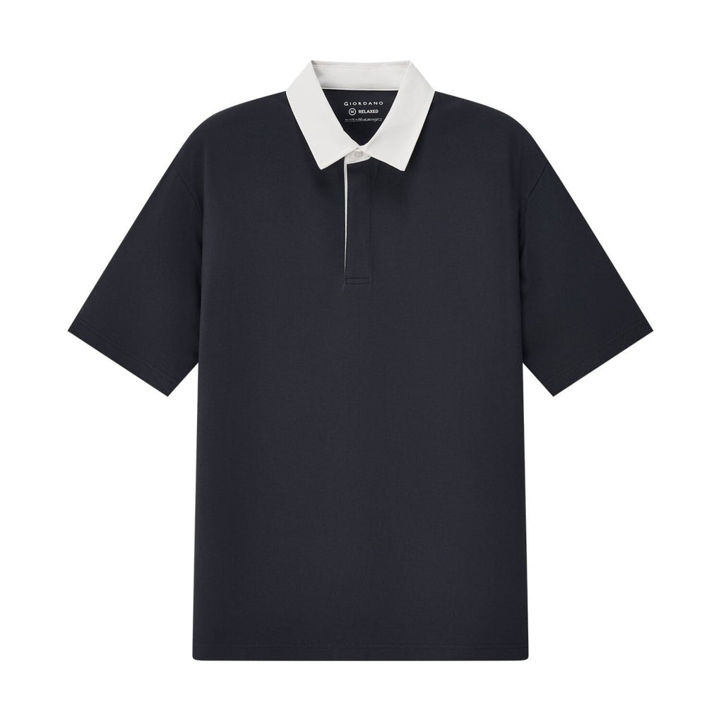 Men’S Relaxed Fit Cotton - Lycra Piqué Polo With Woven Collar S - Shop Giordano