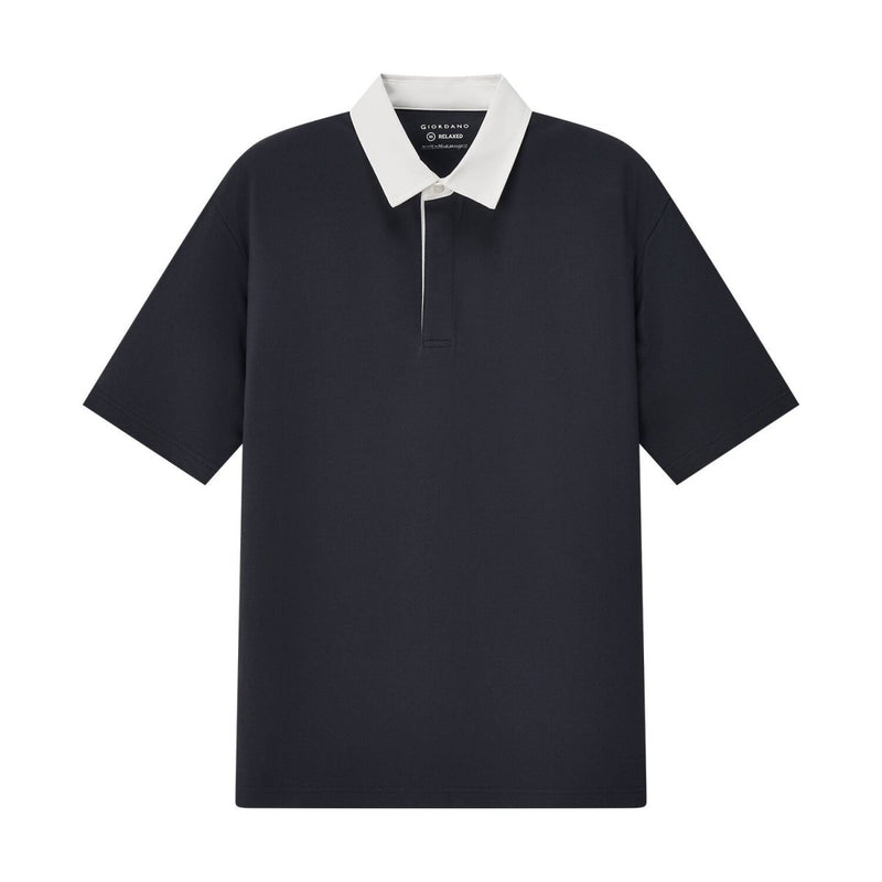 Giordano Men's Relaxed Fit Cotton-Lycra Piqué Polo With Woven Collar - Premium Polo