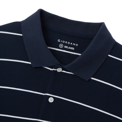 Men's Relaxed Fit Cotton Piqué Polo With Auto Stripe - Giordano