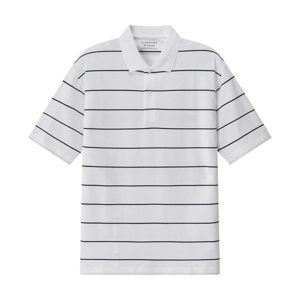 Men's Relaxed Fit Cotton Piqué Polo With Auto Stripe S - Shop Giordano