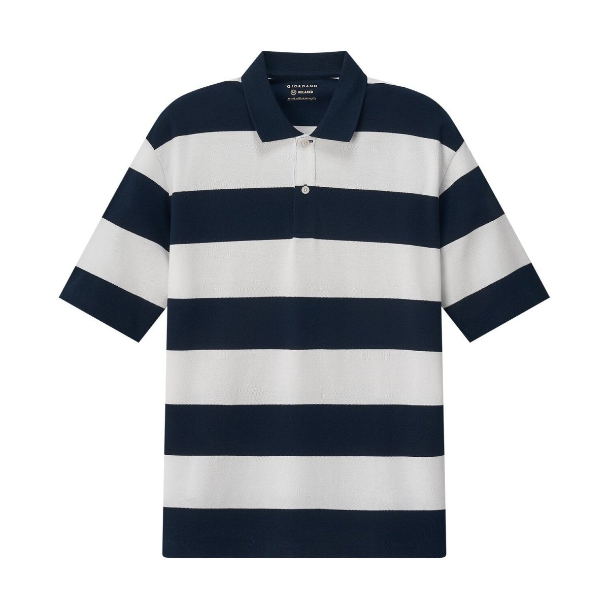 Giordano Men's Relaxed Fit Cotton Piqué Polo With Auto Stripe - Premium Polo
