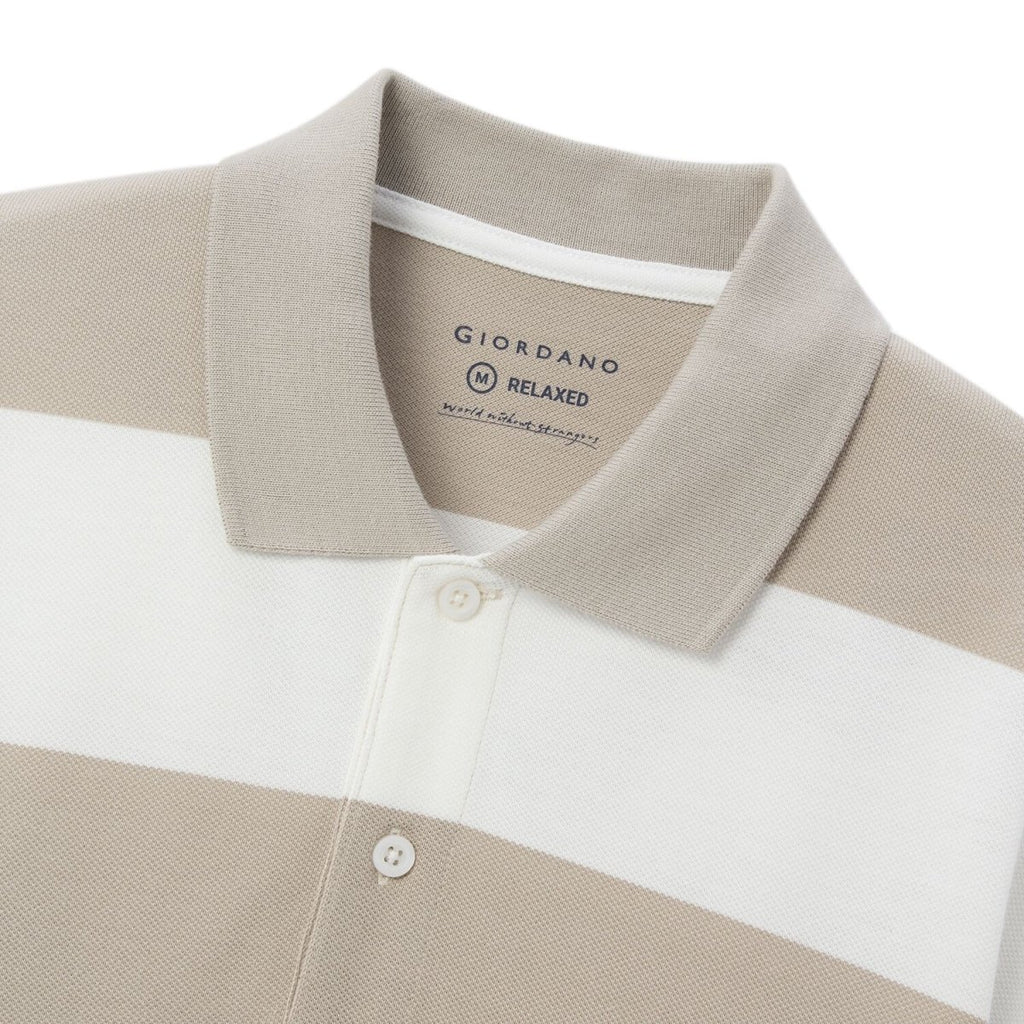 Men's Relaxed Fit Cotton Piqué Polo With Auto Stripe S - Shop Giordano
