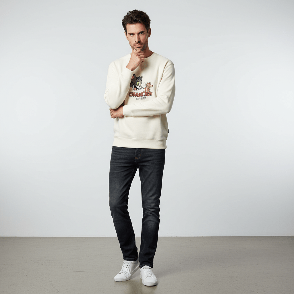 Men's Relaxed Fit Long Sleeve Tom & Jerry French Terry Sweatshirt S - Shop Giordano