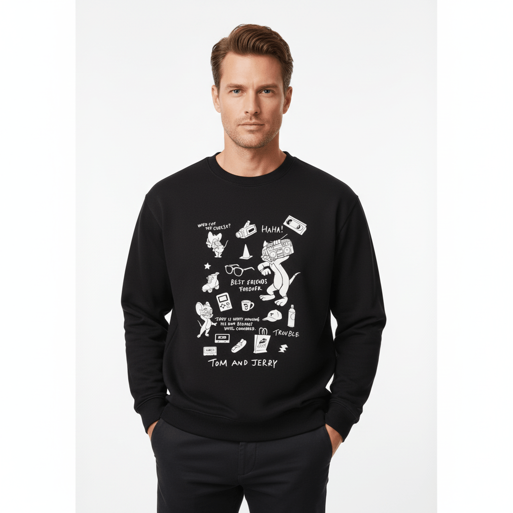 Men's Relaxed Fit Long Sleeve Tom & Jerry French Terry Sweatshirt S - Shop Giordano