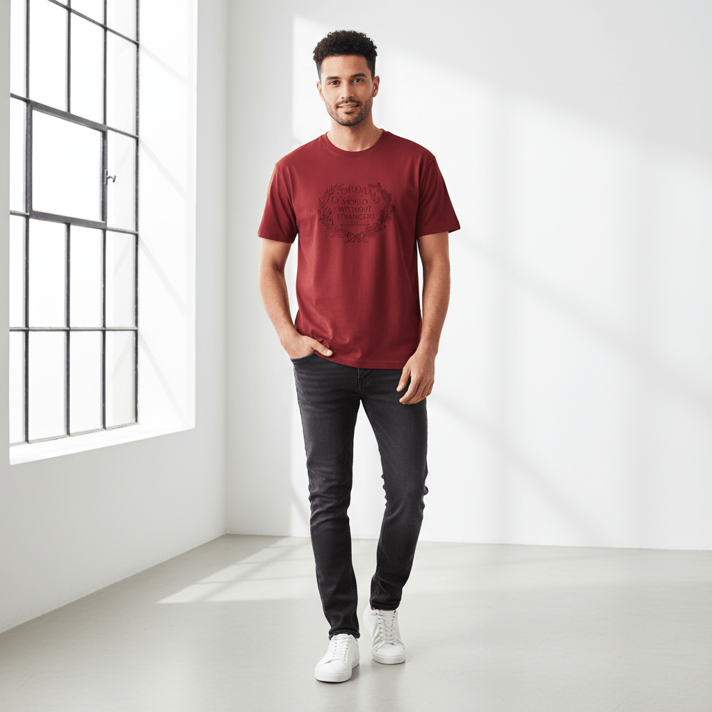 Giordano Men's Relaxed Fit Printed Crew Neck Cotton Jersey Tee - first_variant_option_2 Premium Print Tee for Giordano