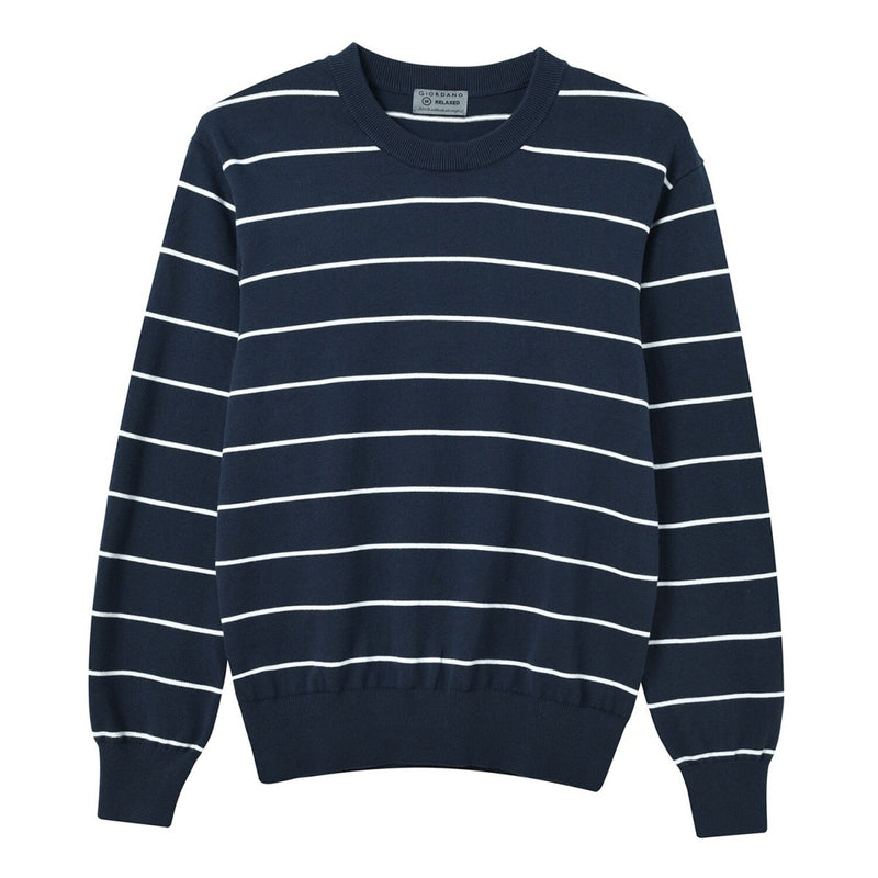 Men's Relaxed Fit Striped Crew Neck Cotton Sweater S - Shop Giordano