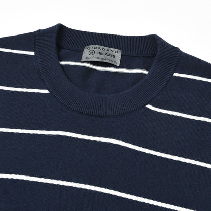 Men's Relaxed Fit Striped Crew Neck Cotton Sweater - Giordano