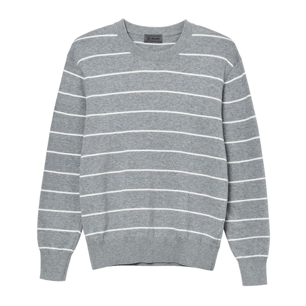 Men's Relaxed Fit Striped Crew Neck Cotton Sweater S - Shop Giordano