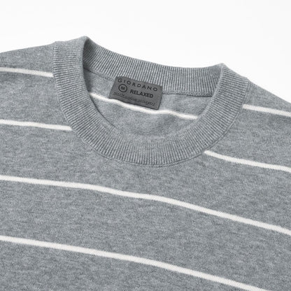 Men's Relaxed Fit Striped Crew Neck Cotton Sweater - Giordano