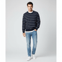 Men's Relaxed Fit Striped Crew Neck Cotton Sweater S - Shop Giordano