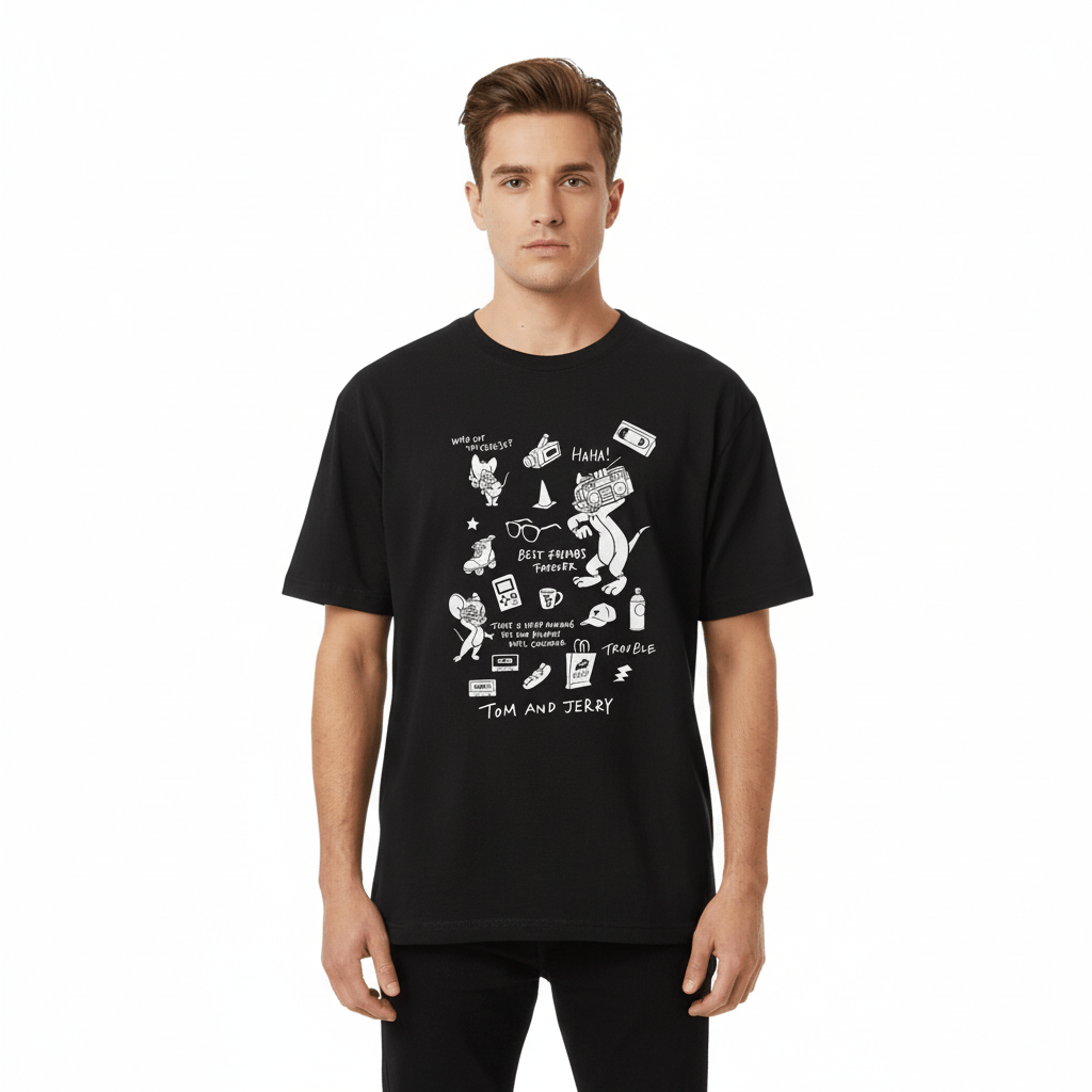 Men's Relaxed Fit Tom & Jerry Cotton Print Tee S - Shop Giordano