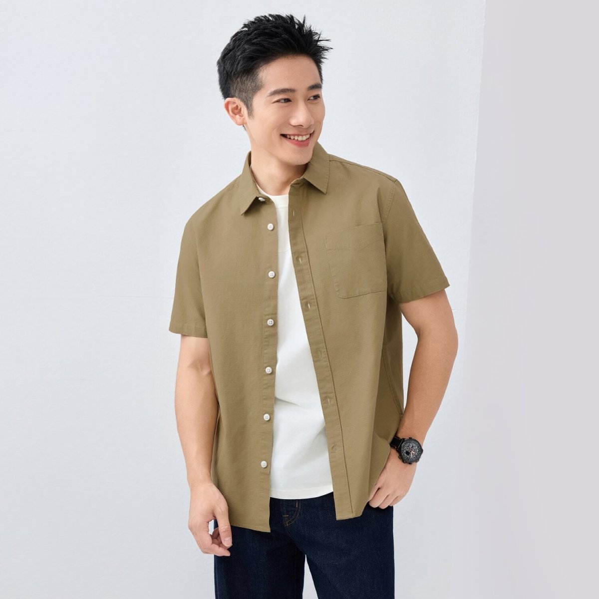 Men's Ripstop Relaxed Fit Cotton Shirt S - Shop Giordano