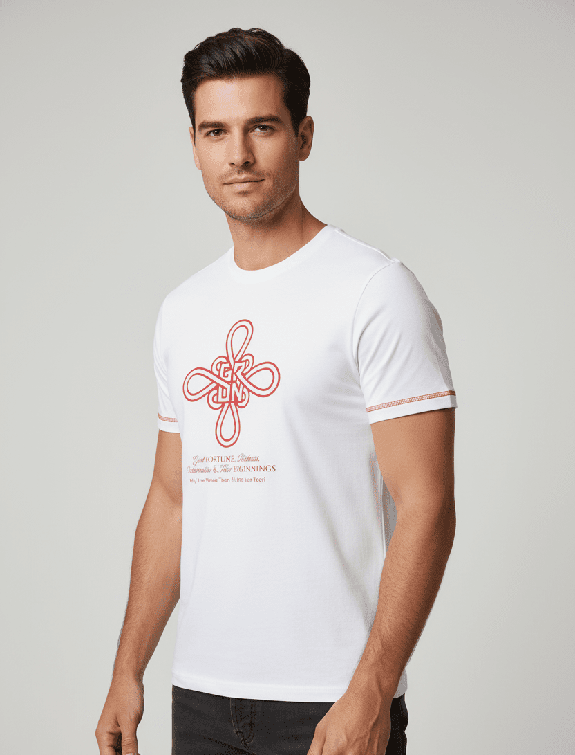 Men's Slim Cotton Crew Neck Cny Print Tee S - Shop Giordano