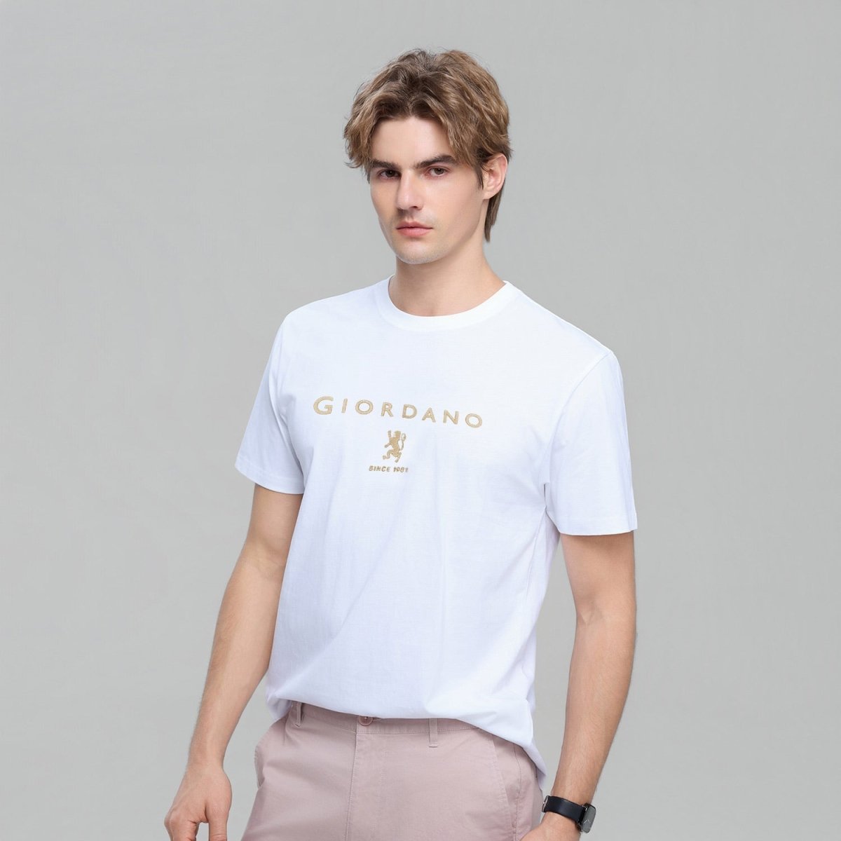 Men’S Slim Cotton Crew Neck Signature Print Tee - Shop Giordano