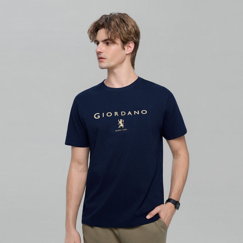 Men’S Slim Cotton Crew Neck Signature Print Tee S - Shop Giordano