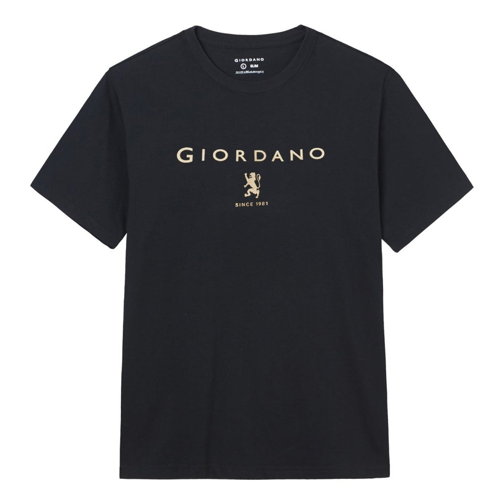 Men’S Slim Cotton Crew Neck Signature Print Tee S - Shop Giordano