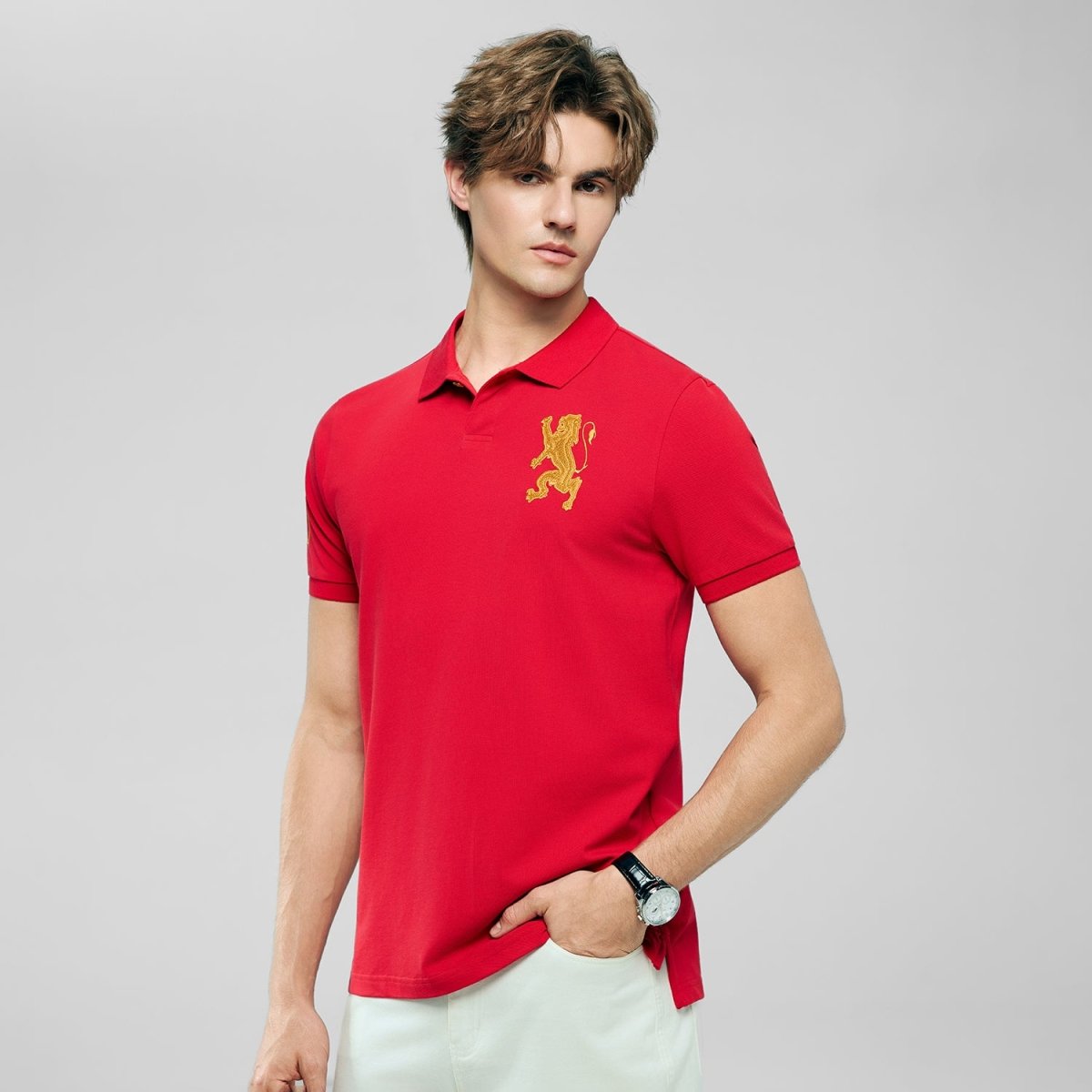 Giordano Men's Slim Fit 3D Lion Cny Lycra Pique Polo - first_variant_option_2 Premium Polo for Giordano