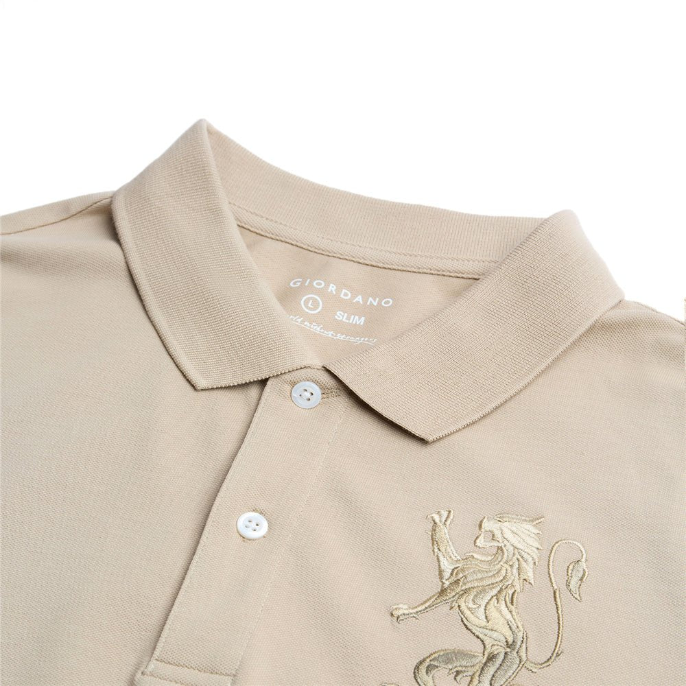Men’S Slim Fit 3D Lion Embroidery Lycra Pique Polo S - Shop Giordano
