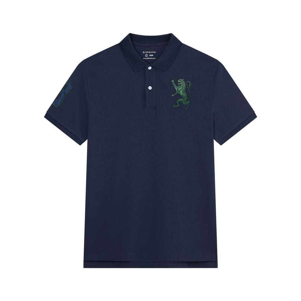 Men’S Slim Fit 3D Lion Embroidery Lycra Pique Polo S - Shop Giordano