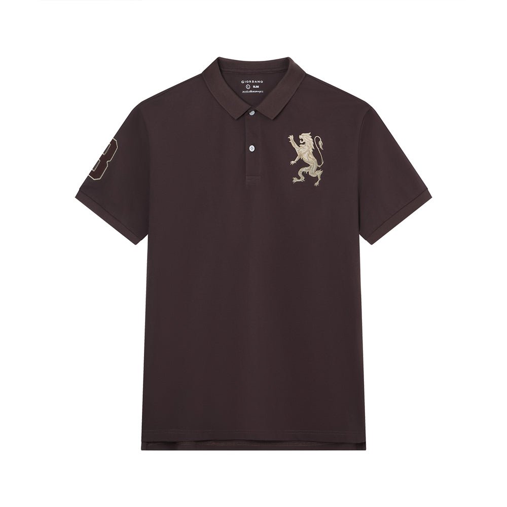 Men’S Slim Fit 3D Lion Embroidery Lycra Pique Polo S - Shop Giordano