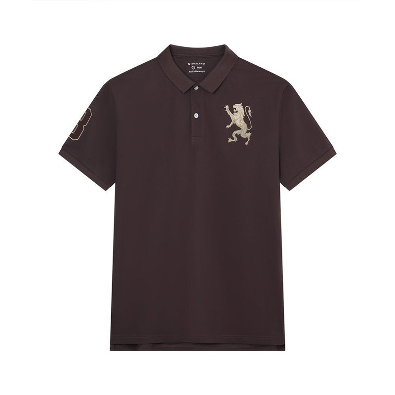 Men’S Slim Fit 3D Lion Embroidery Lycra Pique Polo S - Shop Giordano