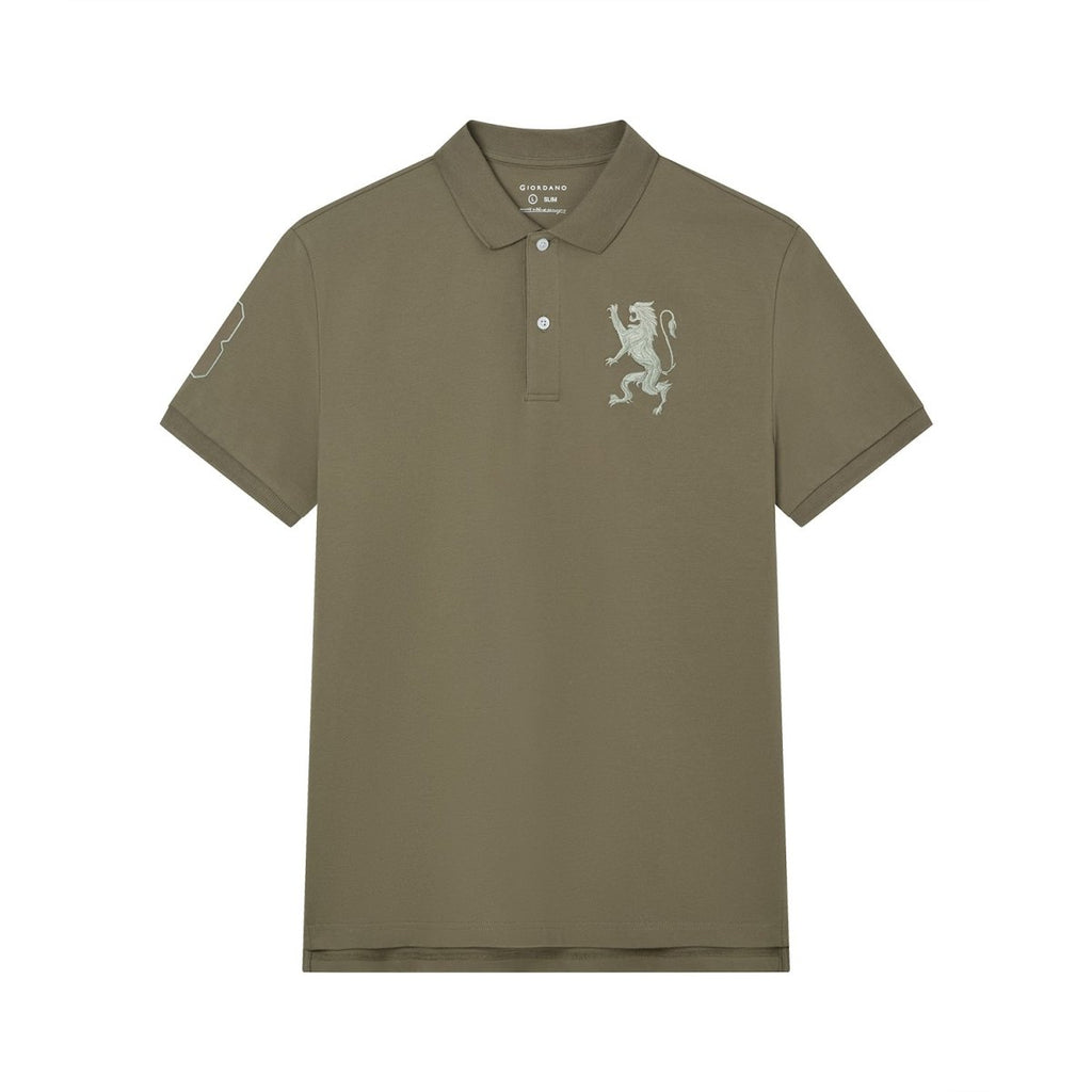 Giordano Men's Slim Fit 3D Lion Embroidery Lycra Pique Polo - first_variant_option_2 Premium Polo for Giordano