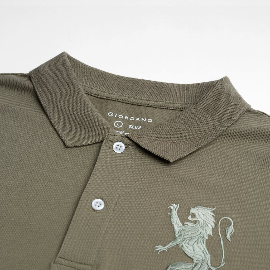Giordano Men's Slim Fit 3D Lion Embroidery Lycra Pique Polo - first_variant_option_2 Premium Polo for Giordano