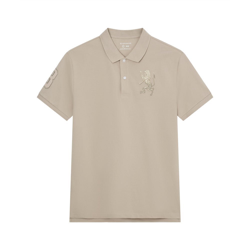 Men’S Slim Fit 3D Lion Embroidery Lycra Pique Polo S - Shop Giordano